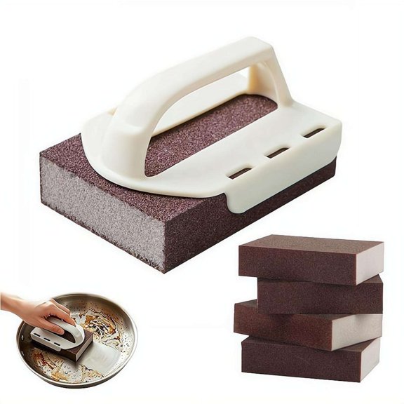 Magic Emery Cleaning Sponge Rust Remover, 2026 New Carborundum Sponge with Handle,Pot Scrubber Scouring Pad Kitchen Cleaning Sponge for Removing Rust Cleaning Pots and Pans