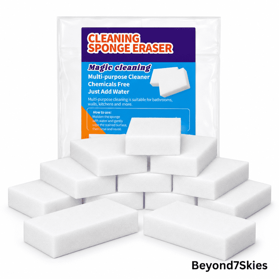 B7SKY White Magic Eraser Melamine Sponge (100 Pack) - Long Lasting Multi-Purpose Foam Scrubber Everyday Household And Kitchen Dish Cleaning Pads
