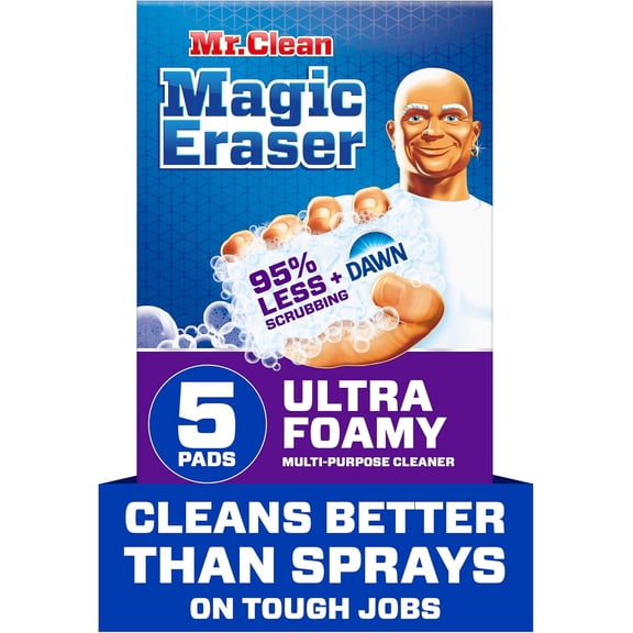 Magic Eraser Foaming Sponge, All Purpose Cleaner, Dawn Cleaning Power, Wall Cleaner, Sneaker Cleaner, Oven Cleaner, Kitchen, Bathroom, Shower Cleaning Supplies, Scrubber, Ultra Foamy, 5ct