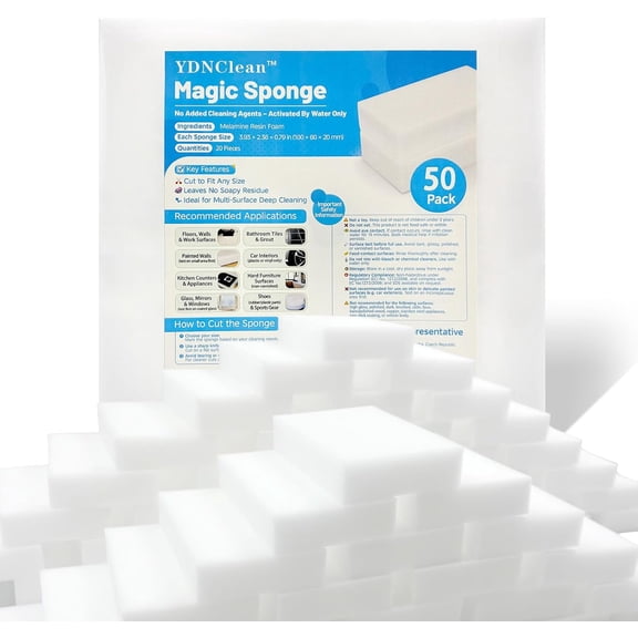 Magic Eraser Sponge, water-activated cleaning pad sponge mop, multi-purpose foam cleaner for kitchen, bathroom, walls, shoes, and cars, non-scratch and reusable (50 pack)