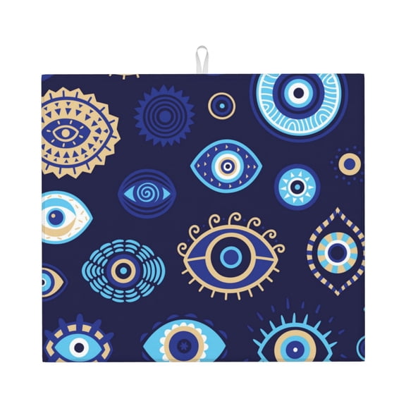 Magic Evil Eyes Kitchen Drying Mat 18x16 Inch Ultra Absorbent Countertop Mat Foldable with Hanging Loop