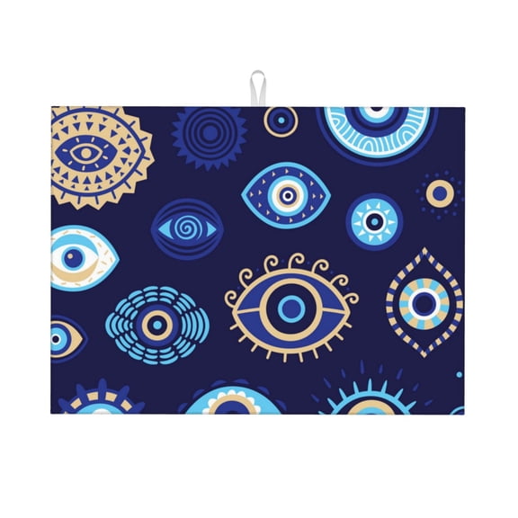 Magic Evil Eyes Large Kitchen Drying Mat 18x24 Inch Ultra Absorbent Dish Drying Mats Foldable Countertop Protector