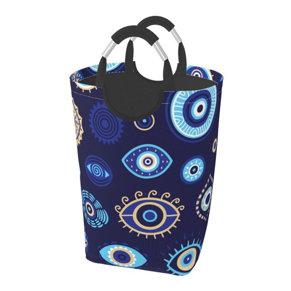 Magic Evil Eyes Laundry Bag with Handle - Foldable Dirty Clothes Hamper Collapsible Storage Bin