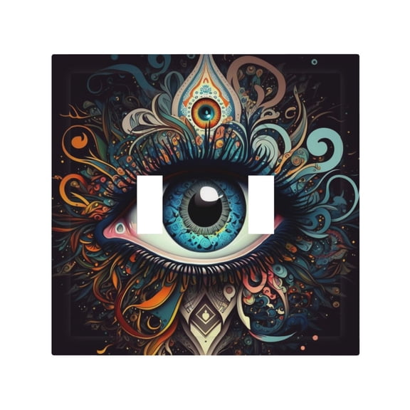 Magic Evil Eyes Psychedelic 2 Gang Switch Wall Plate Decorative Double Toggle Cover with 4 Painted Screws for Home & Commercial Use