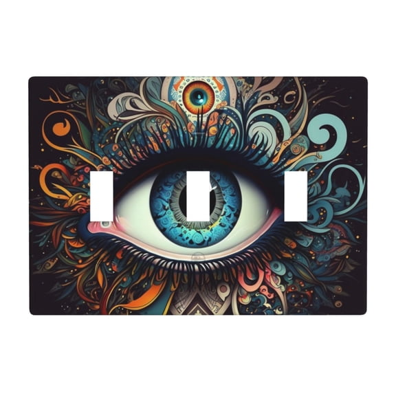 Magic Evil Eyes Psychedelic 3 Gang Light Switch Cover Decorative Triple Toggle Wall Plate for Kitchen Bedroom Bathroom Living Room Decor