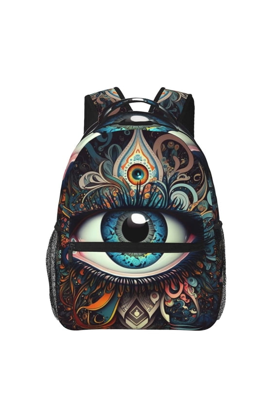 Magic Evil Eyes Psychedelic Backpack Casual College Bag Zipper Laptop Daypack Hiking Rucksack Travel