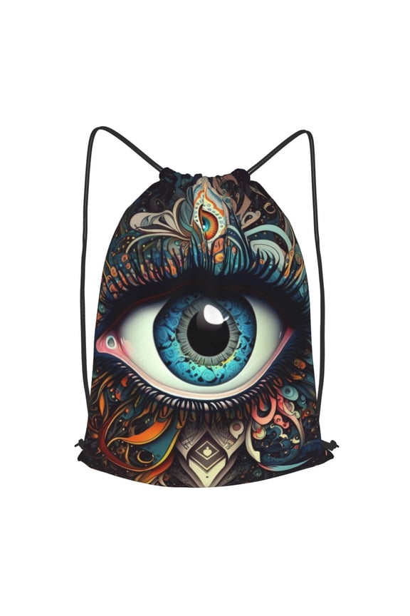 Magic Evil Eyes Psychedelic Drawstring Backpack Gym String Bag Sports Sackpack Cinch Sack, Small