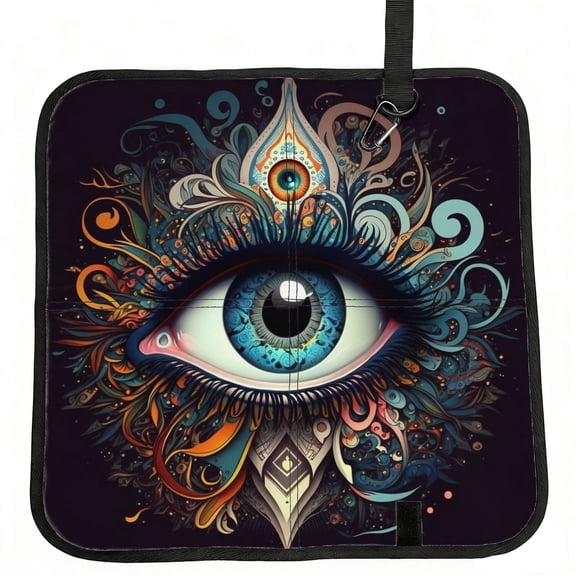 Magic Evil Eyes Psychedelic Foldable Seat Cushion for Bleachers, Stadium Seats, Camping & Outdoor Events, Portable Lightweight Pad with Carabiner