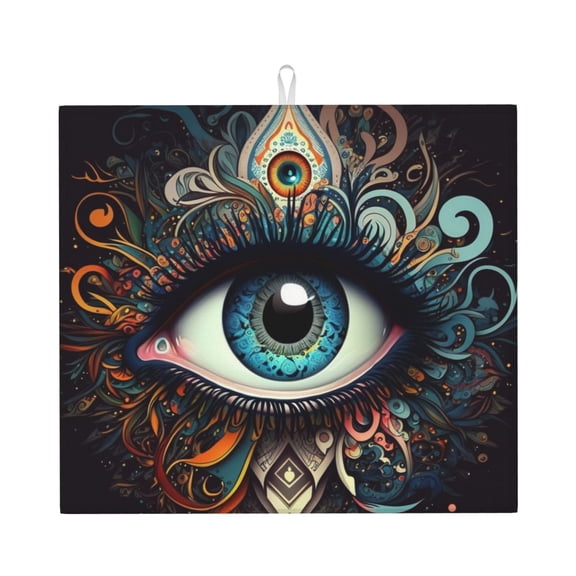 Magic Evil Eyes Psychedelic Kitchen Drying Mat 18x16 Inch Ultra Absorbent Countertop Mat Foldable with Hanging Loop