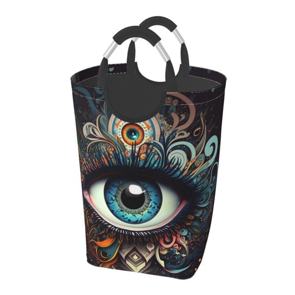 Magic Evil Eyes Psychedelic Laundry Bag with Handle - Foldable Dirty Clothes Hamper Collapsible Storage Bin