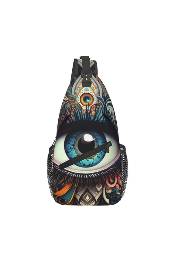 Magic Evil Eyes Psychedelic Sling Backpack Shoulder Chest Crossbody Bag Causal Travel Hiking Daypack