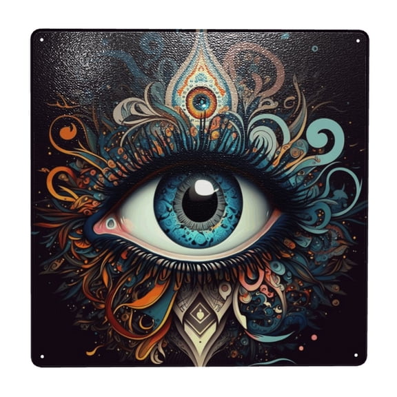 Magic Evil Eyes Psychedelic Square Metal Sign 12x12 Inch Tin Sign Wall Decor Decorative Plaque for Bar, Cafe, Restaurant
