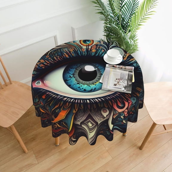 Magic Evil Eyes Psychedelic Tablecloths Round 60 inch Fabric Table Cloth Cover for Dining Kitchen Wedding Party