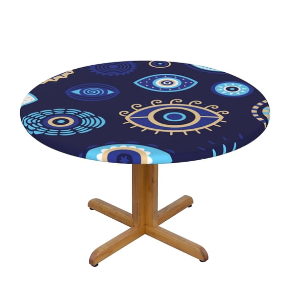 Magic Evil Eyes Round Fitted Tablecloth Elastic Edged Table Cloth Waterproof Table Cover 48in