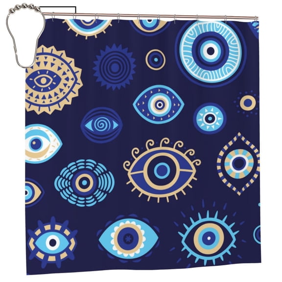 Magic Evil Eyes Shower Curtain with 12 Iron Hooks Washable Polyester Fabric Bathroom 72x72 Inch