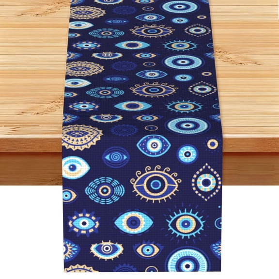 Magic Evil Eyes Table Runner 13x72 Inch for Dining Table Kitchen Wedding Party Decor Fireplace Mantle