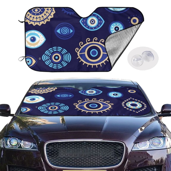 Magic Evil Eyes Windshield Sunshade Sun Shade Front Window Car Sun Visor Protector for Truck SUV Blocks UV Ray,Small