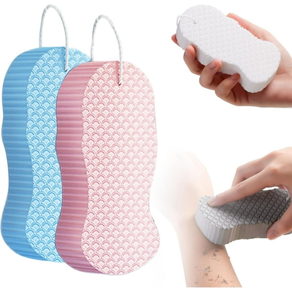 Magic Exfoliating Bath Sponge, 2025 New Super Soft Exfoliating Bath Sponge, 3D Magic Exfoliating Body Scrubber, Shower Sponges for Body Removes Dead Skin (Pink Blue)