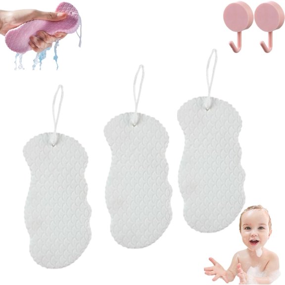 Magic Exfoliating Bath Sponge, 3D Super Soft Exfoliating Bath Sponge - Gentle Exfoliation for Smooth, Radiant Skin for Daily Skincare Routine (White*3)