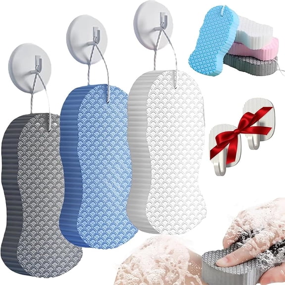 Magic Exfoliating Bath Sponge, 3D Super Soft Exfoliating Bath Sponge, Skin Friendly and Reusabl Alternative to Exfoliating Gloves, Gentle Magic Skin Cleansing for Body, Face & Feet (Pink+Gray)