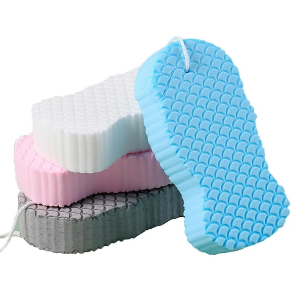 Magic Exfoliating Bath Sponge 4-Pack 3D Super Soft Body Scrubber for Adults, Deep Cleansing & Dead Skin Removal, Gentle Reusable Sponge for Sensitive Skin, Full Back(White, Large)