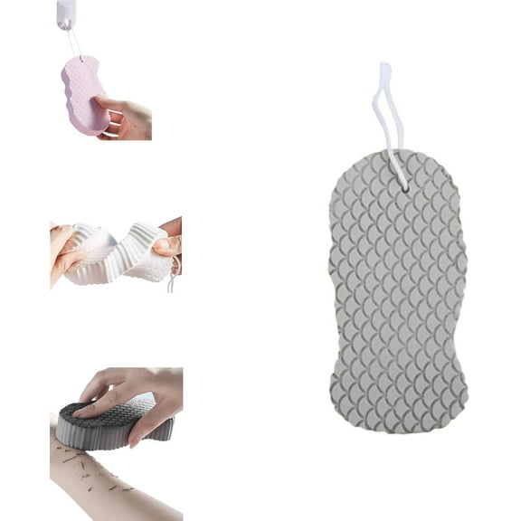 Magic Exfoliating Bath Sponge, Exfoliating Bath Sponge Remover Dead Skin, Super Soft Body Scrubber Bath Exfoliating Scrub Sponge Shower Brush, Skin Friendly and Reusable for Adults Children (Grey)