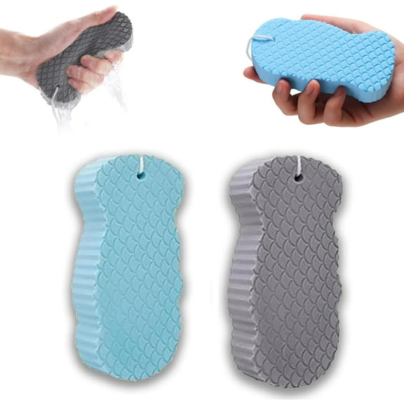 Magic Exfoliating Bath Sponge, Magic Exfoliating Sponge, 3D Super Soft Exfoliating Bath Sponge, Remove Dead Skin, Skin Friendly and Reusable for Adults Children (Blue+Gray)