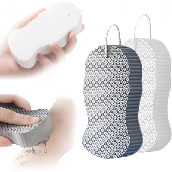 Magic Exfoliating Bath Sponge, New Magic Exfoliating Body Scrubber for All Skin Types, 3D Super Soft Exfoliating Bath Sponge for Friendly Reusable, Adults Women and Men (White & Gray)