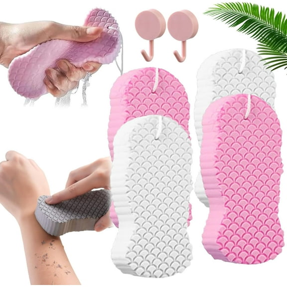 Magic Exfoliating Bath Sponge, Toolye Body Scrubber, 2025 Upgraded Magic Exfoliating Body Scrubbers, Soft Bath Body Shower Sponge, Skin Friendly and Reusable for Adults (White+Pink*4pcs)