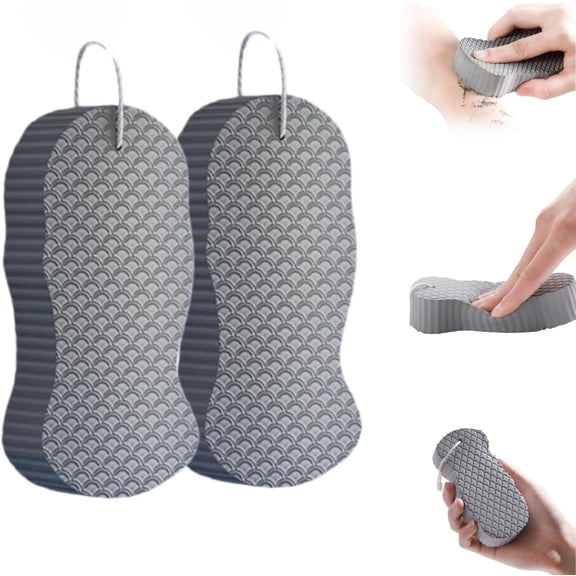 Magic Exfoliating Bath Sponge Upgrade Deep Cleansing Shower Brush, Gentle Reusable Exfoliator for Daily Skin Care, Pack of 2, Pink & Grey