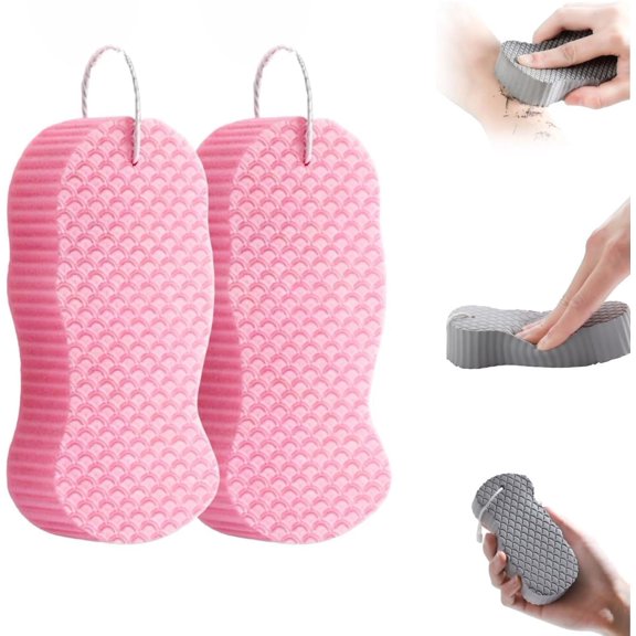 Magic Exfoliating Bath Sponge Upgrade Deep Cleansing Shower Brush, Gentle Reusable Exfoliator for Daily Skin Care, Pack of 2, Pink & Grey