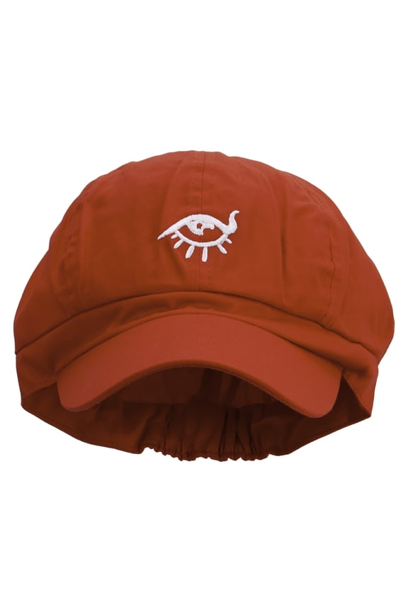Magic Eye Embroidered Cotton Elastic Newsboy Cap - Red OSFM