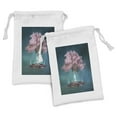 thumbnail image 1 of Magic Fabric Pouch Set of 2, Blossom Plant Hanging in Air Rootless Free Plant Supernatural Image, Small Drawstring Bag for Toiletries Masks and Favors, 9" x 6", Lilac Petrol Blue, by Ambesonne, 1 of 2
