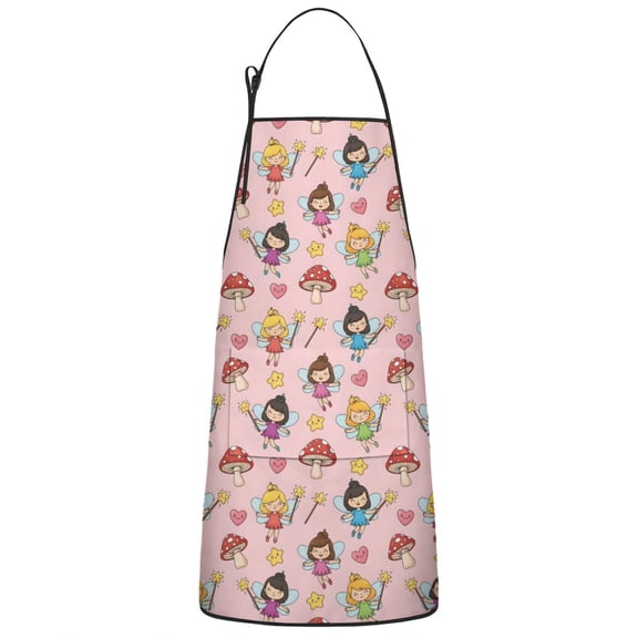 Magic Fairy Princess Pattern Apron-Garden Aprons for Women with Pockets-Cotton Linen Waterproof Kitchen Cooking Gardening Aprons Adjustable for Kitchen,Cooking,BBQ and Salon 33x27 Inch