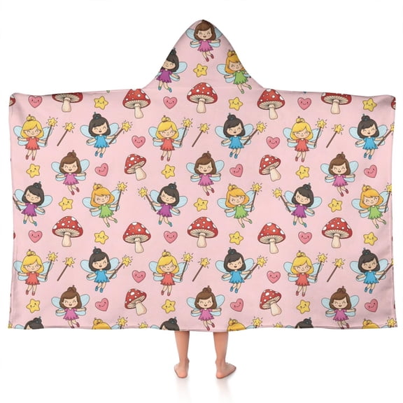Magic Fairy Princess Pattern Hooded Bath Towel,50"x30" for Ages 3 To 12 Kids, Quick Dry Lightweight Soft Microfiber Hood Beach Towel Cover Up for Kids