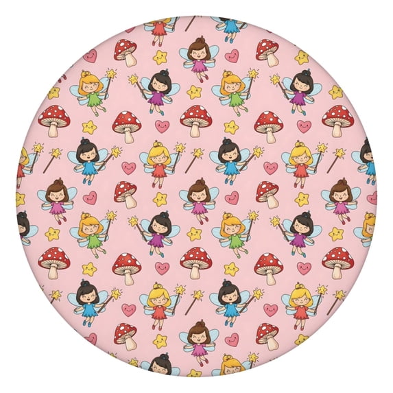 Magic Fairy Princess Pattern Round Fitted Tablecloth with Elastic Edge,Dining Table Cover Waterproof,Outdoor Round Tablecloth for Camping,Dining,Indoor and Outdoor