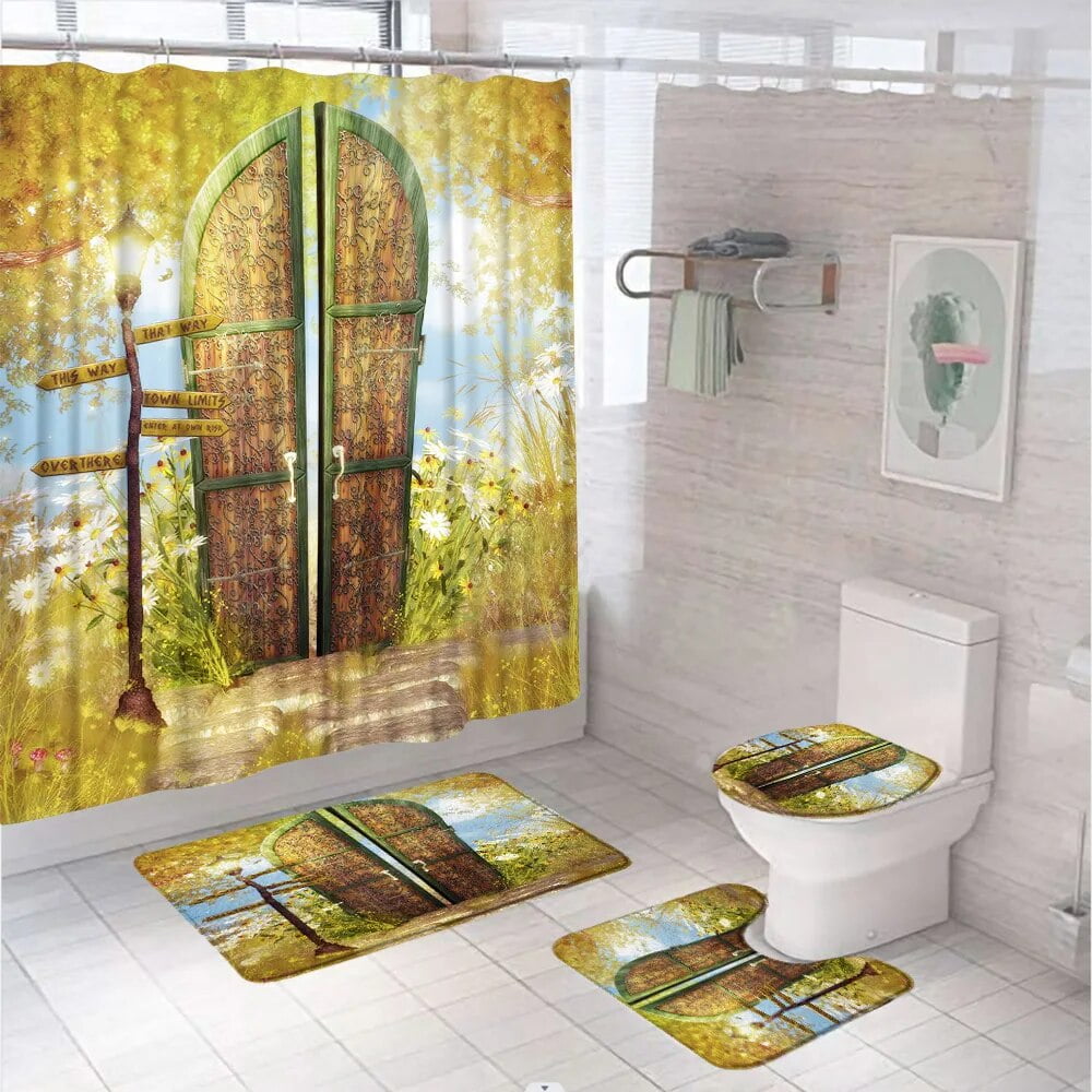 Magic Fairy Tale Forest Bathroom Sets Shower Curtain With Rug Bath Mat ...