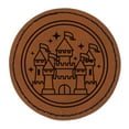 thumbnail image 1 of Magic Fairytale Castle 2.5" Faux Leather Round Engraved Iron-On Patch - Brown, 1 of 6