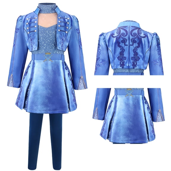 Magic Fantasy Princess Costume 4pcs Outfit Long Sleeves 3D Prints Jacket Top Skirt Legging Pants Halloween Cosplay Dress Up