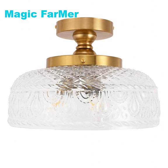 Magic FarMer 3-Light Semi Flush Mount Ceiling Light, Copper Finish Ceiling Fixture with Dome Glass Shade, E12 Base Modern Ceiling Lamp for Bedroom Kitchen Dining Room