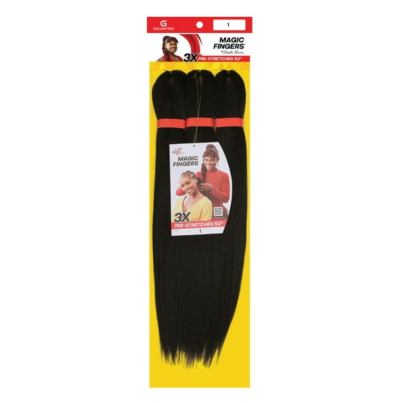 Magic Fingers 3X Pack Pre-Stretched Braiding Hair, 52", #1, Female, Adult