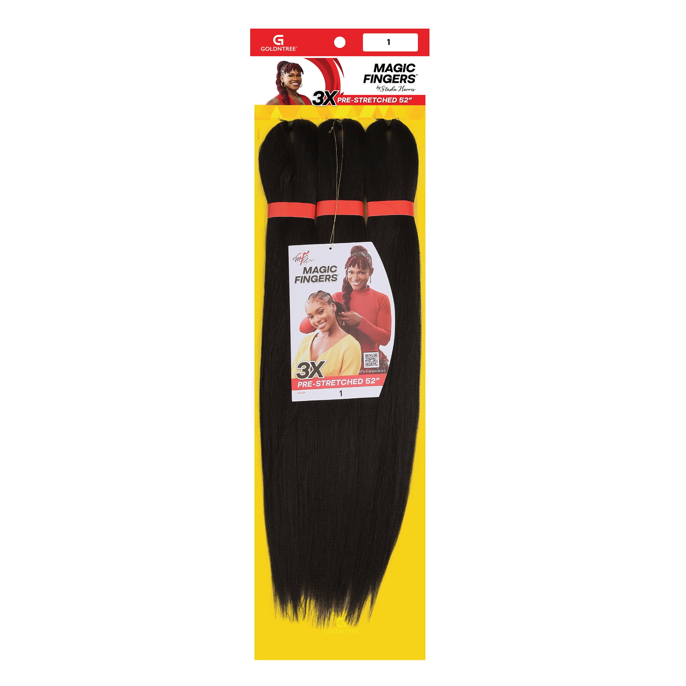 Magic Fingers 3X Pack PreStretched Braiding Hair, 52", 1
