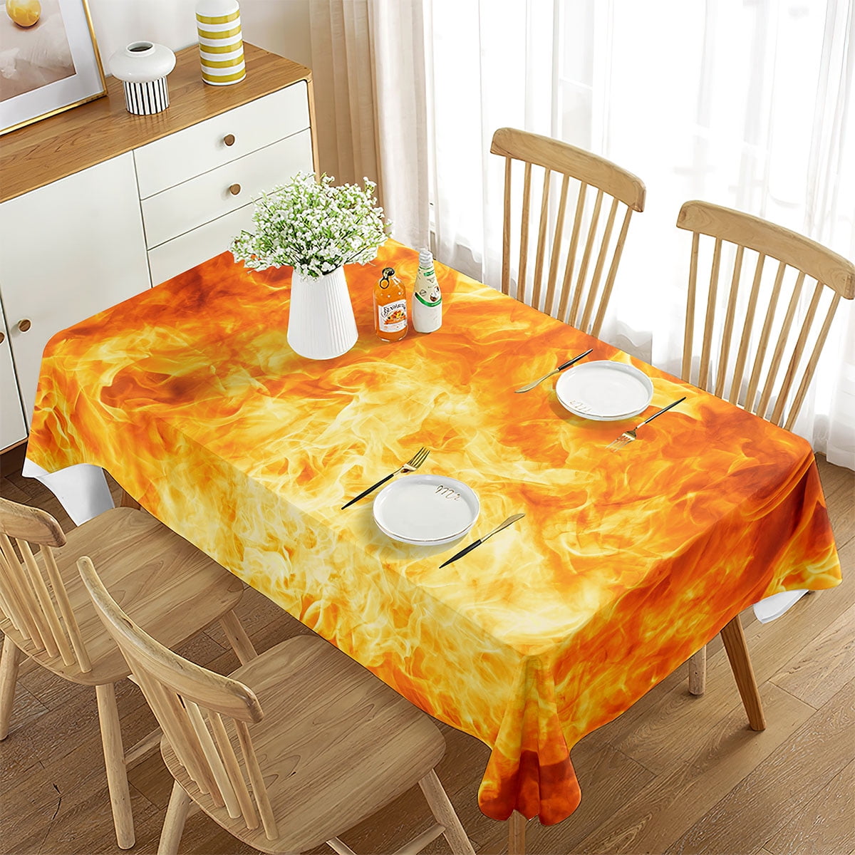 Magic Fire Flame Tablecloth Colorful Fire Light Rectangle Table Cover ...