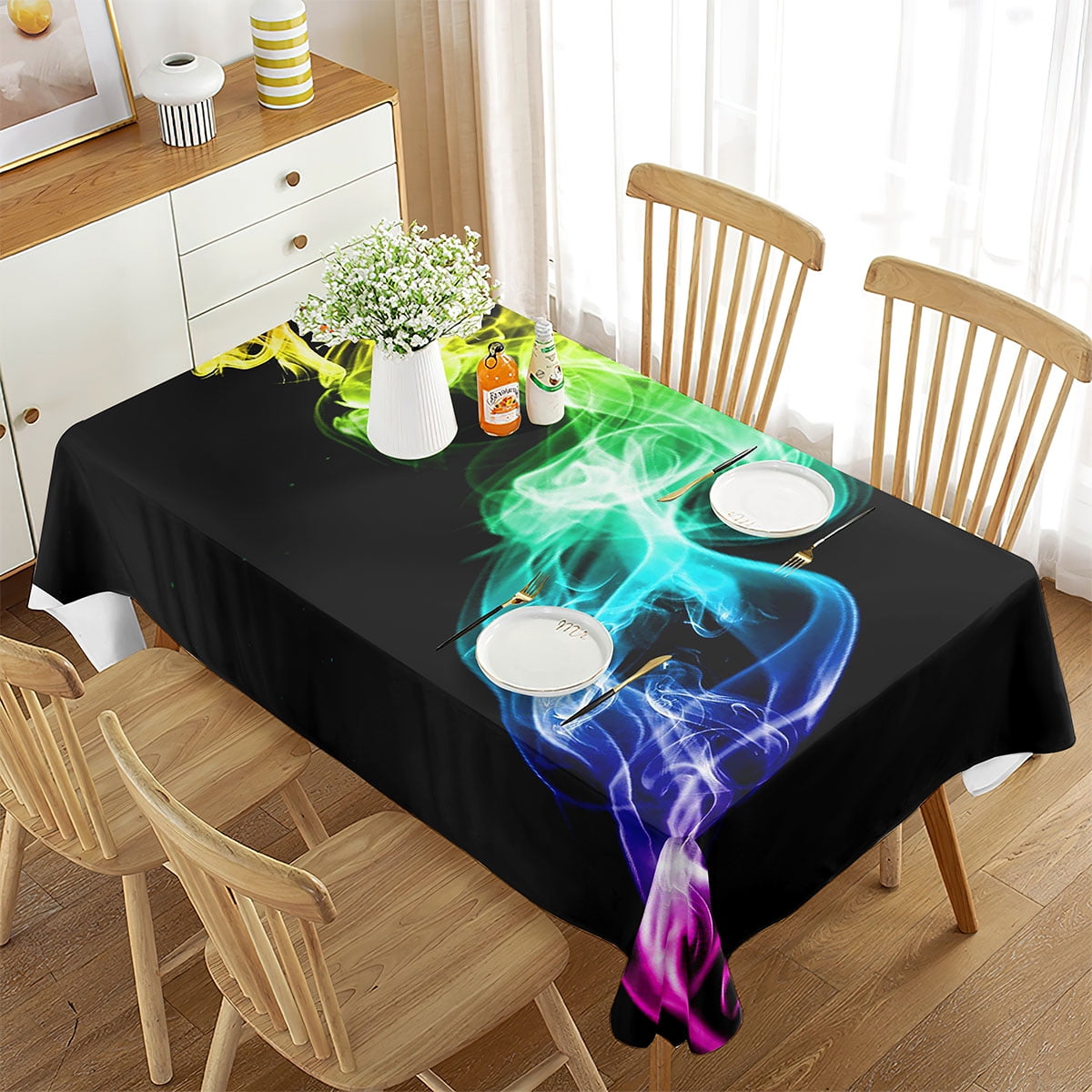 Magic Fire Flame Tablecloth Colorful Fire Light Rectangle Table Cover ...
