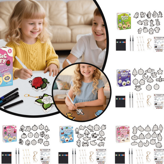 Magic Foam Texture Painting Kit - 3D Art Craft Aqua Puffs Paint Kit, 15 Mess-Free Paint by Number Craft Green