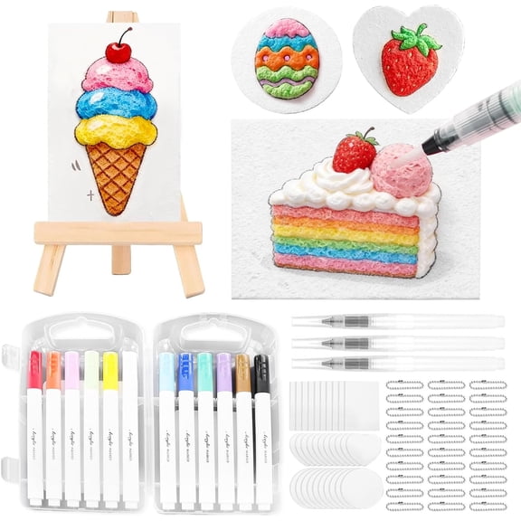 Magic Foam Texture Painting Kit, 76 Pcs 3D Puffy Paint Drawing Set with Canvas & Sponges, Magic Popcorn Texture Art Kit, DIY Creative Craft with Markers & Accessories