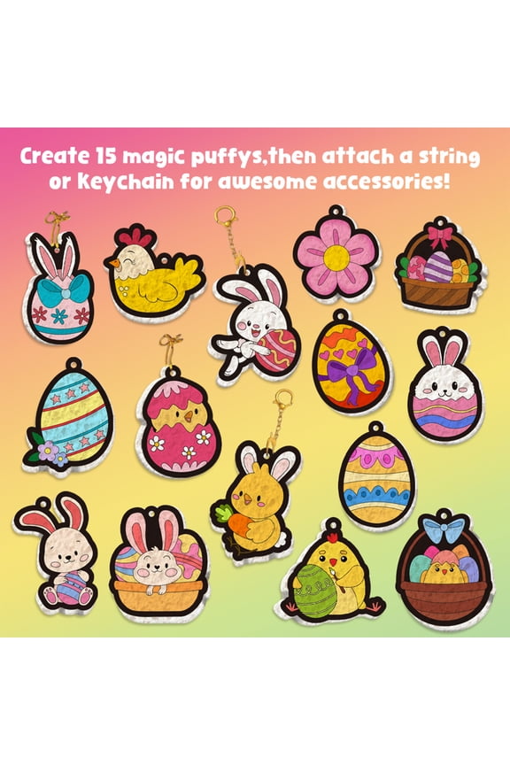 Magic Foam Texture Painting Kit,Magic Puffy Painting Kit for Kids, 15 Dessert Designs with Coloring Markers, Water Pens, Keychains, Room Decor Accessories, Creative & Travel Easter Gift