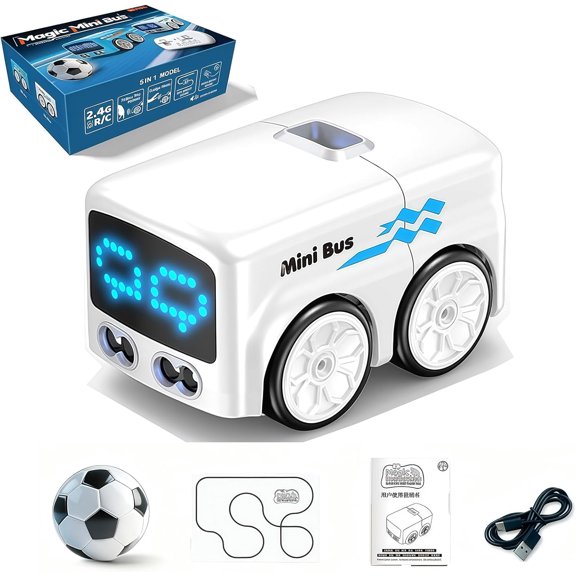 Magic Follows Line Car, 2026 Upgrade Magic Mini Bus Toy Rc-Controlled with Auto Expression, Automatic Avoidance Patrol Line Driving Desktop Toy Car Expression Light Adjustment