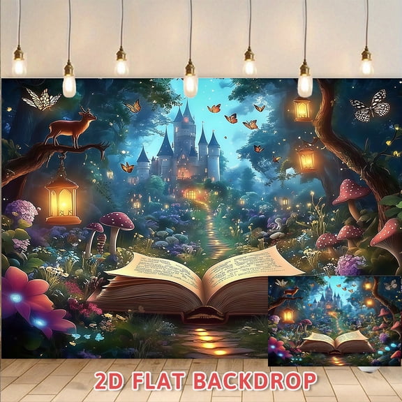 Magic Forest Castle Book Themed Backdrop, Perfect for Party Decor, Photography Shoots, Stage Settings, Event Venue Decoration, Ideal for Creating Enchanting Atmosphere