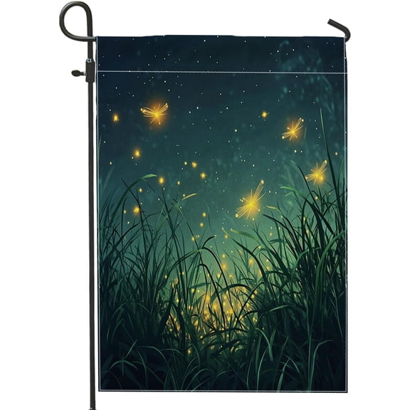 Magic Forest Firefly Double Sided Garden Flag, Fantasy Scenic Insect Design, Canvas, 12 x 18 Inch, Outdoor Decorative House and Lawn Flag